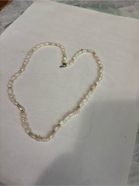 Classic White Freshwater Pearl Necklace with Gold Accents